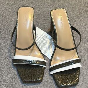 The Drop Women's Avery Square Toe Two Strap High Heeled Sandal, Size 7.5